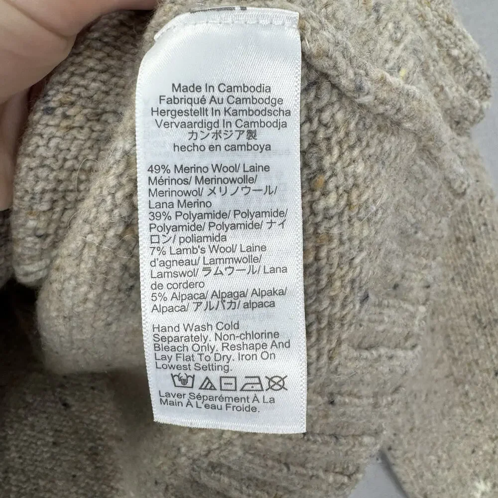 J.Crew Fair Isle Wide Mockneck Sweater Womens Small Beige Wool Blend Nordic Boho